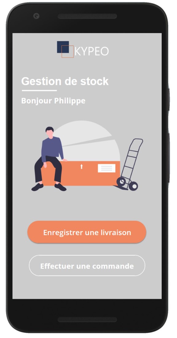 Ecran d'accueil application mobile de gestion de stock