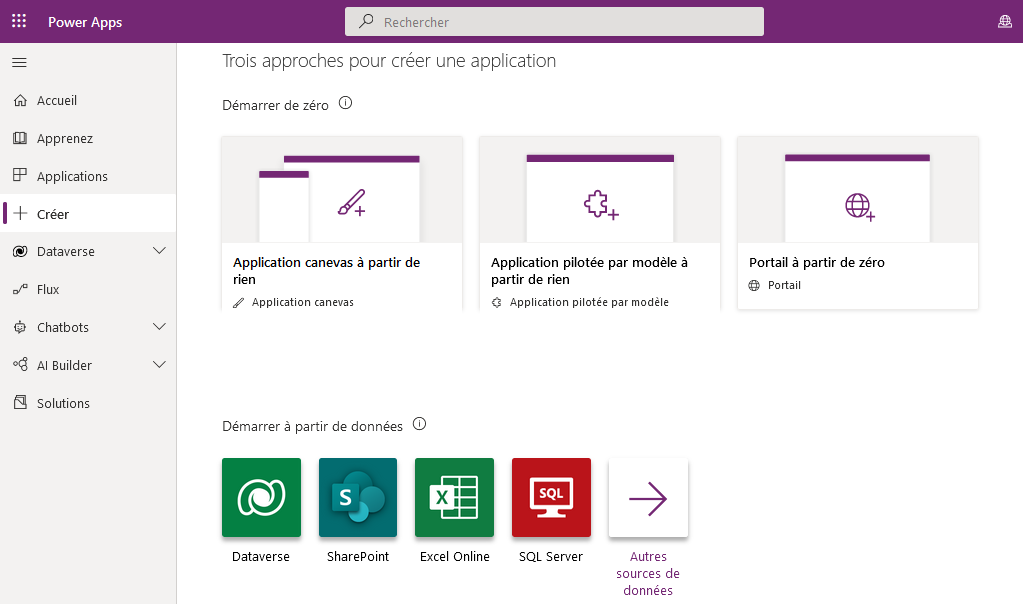 Nouvelle application Power Apps